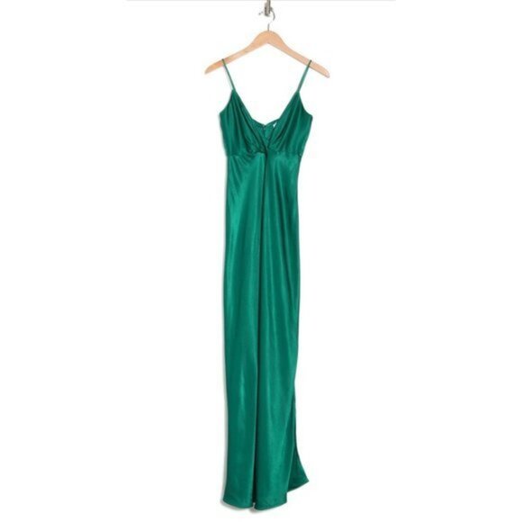 NWOT SOCIALITE satin Empire waist maxi green dress size S - Picture 3 of 6